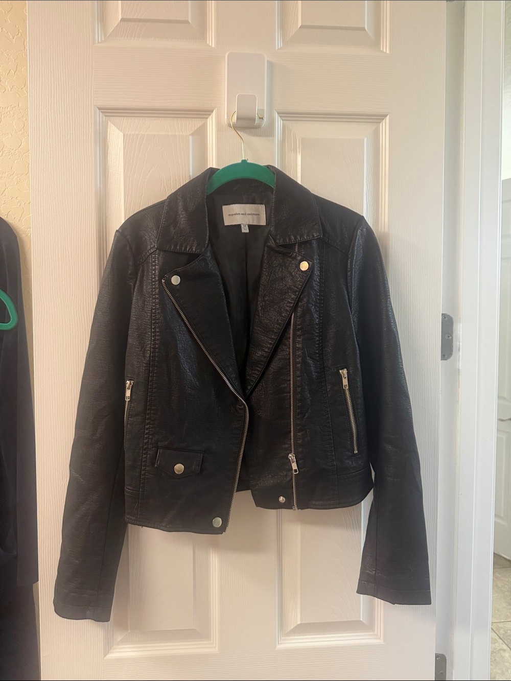 cupcakes & cashmere Black Faux Leather Moto Jacket